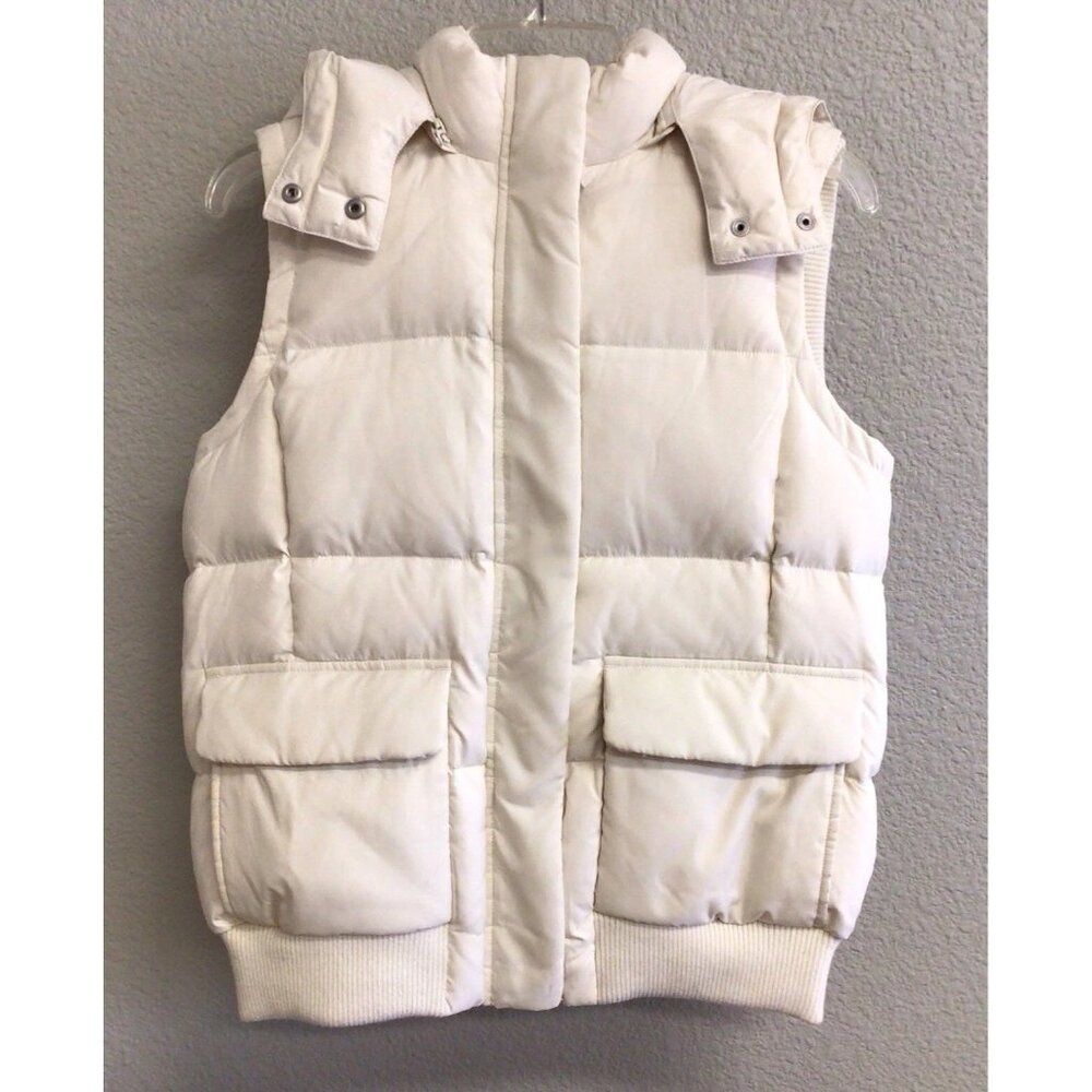 Gap Puffer Vest Women’s Size Medium Cream Hooded Down Filled